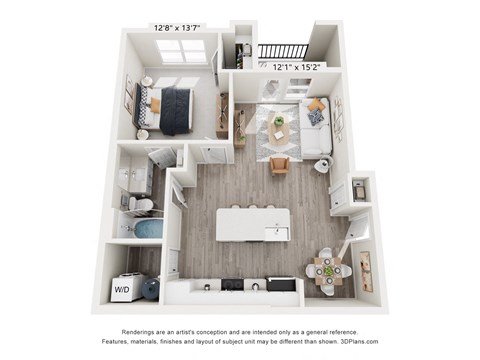 Floor plan for 1 bed, 1 bath, 767 sqft